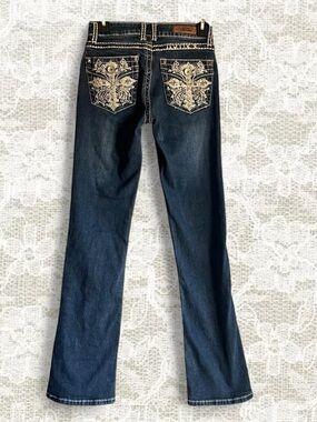 Y2k Embroidered Blue Women's Jeans with Decorative Back Pockets